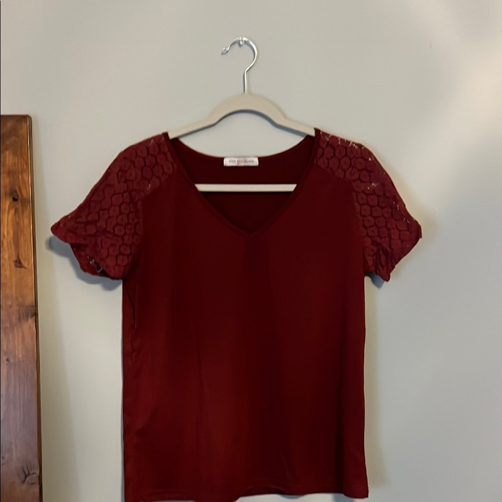 Fitted Red Short Sleeve Blouse